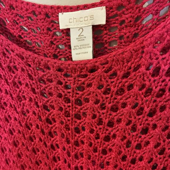 Chico's Sweater Women's Size 2 (Large) Ripened Raspberry Open Knit 3/4 Sleeve - Picture 3 of 5